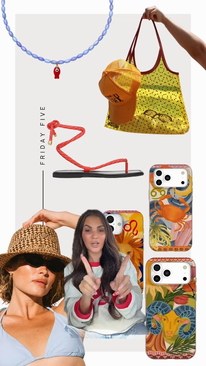 FRIDAY FIVE: 6-26-26
1. Logan Tay Fish Necklace 
2. DayDreamerLA Jelly Bag
3. Pela Zodiac Phone Cases (linked in my shopmy)
4. Veronica Bears Paracord Sandals (linking a few more affordable style
5. Gigi Pip Bucket Hat - Code: Kristin15

#LTKootd