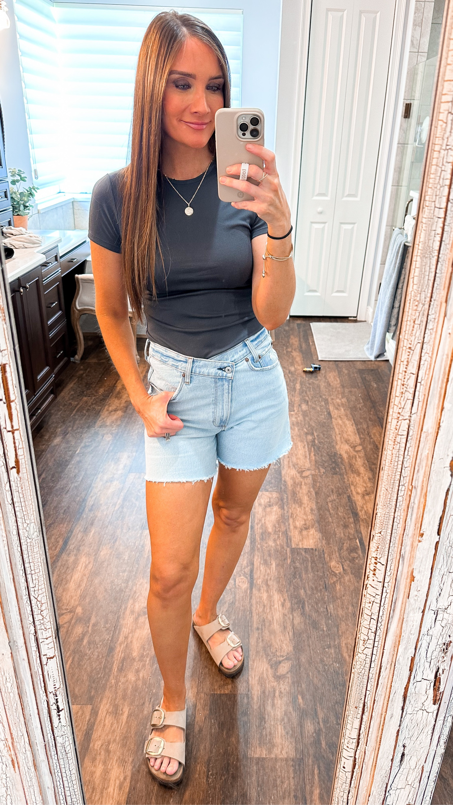 Ootd; ribbed tee, basic tee, asymmetrical denim shorts, dad shorts, Abercrombie style

#LTKsalealert #LTKstyletip #LTKunder50