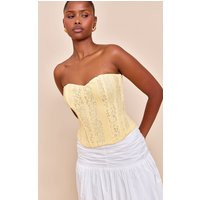 Butter Yellow Lace Boned Bandeau Corset Top | PrettyLittleThing US