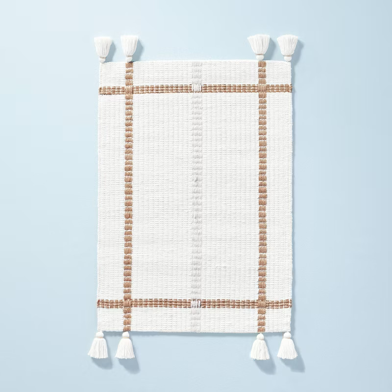 Bold Cross Stripes Tassel Rug Cream/Tan - Hearth & Hand™ with Magnolia | Target