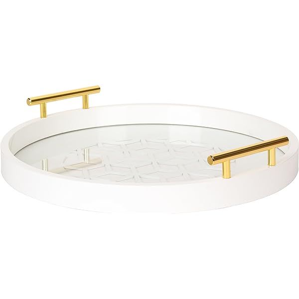 Kate and Laurel Lipton Modern Round Tray, 15.5" Diameter, White and Gold, Decorative Accent Tray for | Amazon (US)