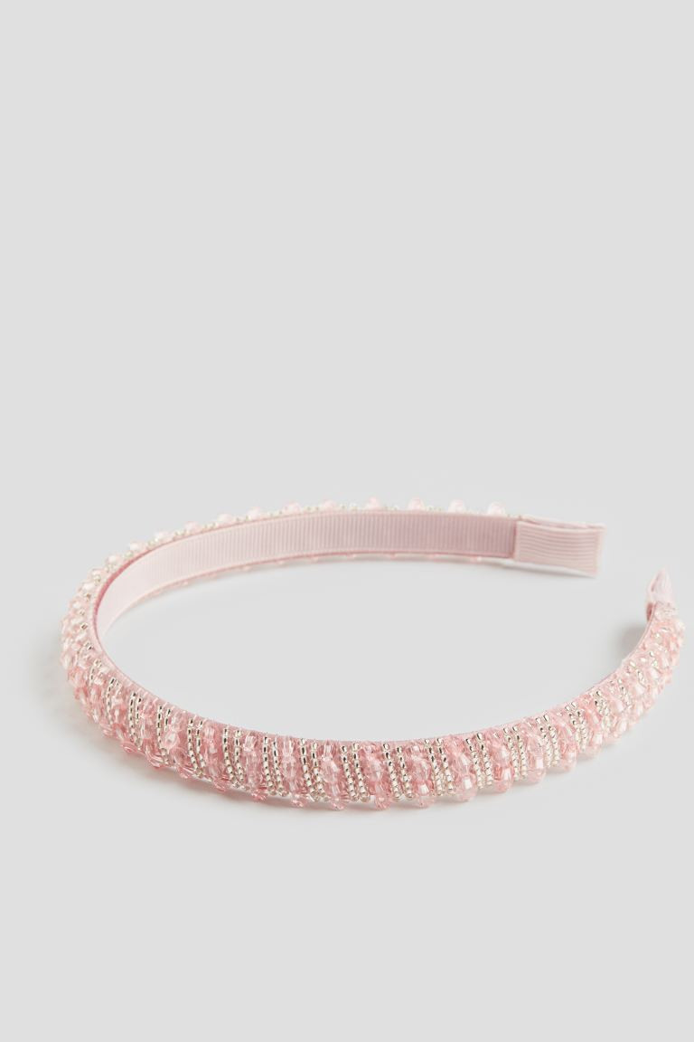 Beaded Satin Hairband - Light pink/silver-colored - Kids | H&M US | H&M (US + CA)