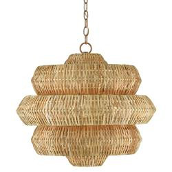 Rica Coastal Beach Brown Rattan 3-tier Chandelier - Small | Kathy Kuo Home