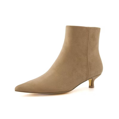 CUSHIONAIRE Women's Barbi Kitten Heel Bootie – Soft Vegan Leather, and Back Zipper, Taupe Suede 8.5W | Target