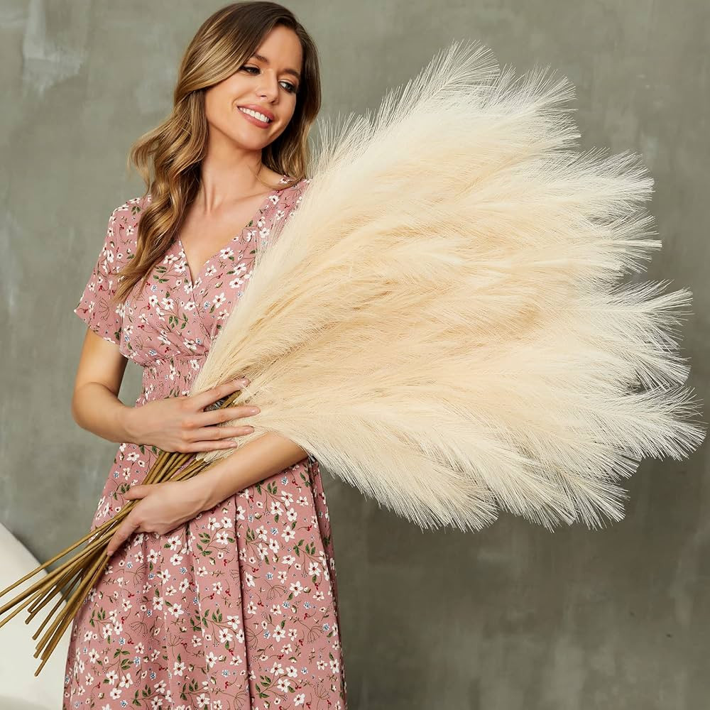 VIERENA 8 PCS Faux Pampas Grass 45"/115cm Tall Artificial Pompas Floral Large Fake Pompous Grass Bra | Amazon (US)