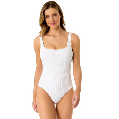 Anne Cole Women's Live In Color Textured Classic Square Neck One Piece Swimsuit - White-12 | Target