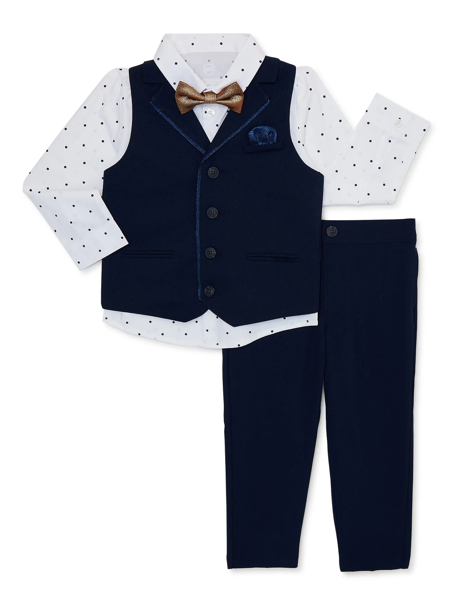 Wonder Nation Baby and Toddler Boys Button-Up Shirt, Vest, Bowtie and Pants Dressy Outfit Set, 4-... | Walmart (US)