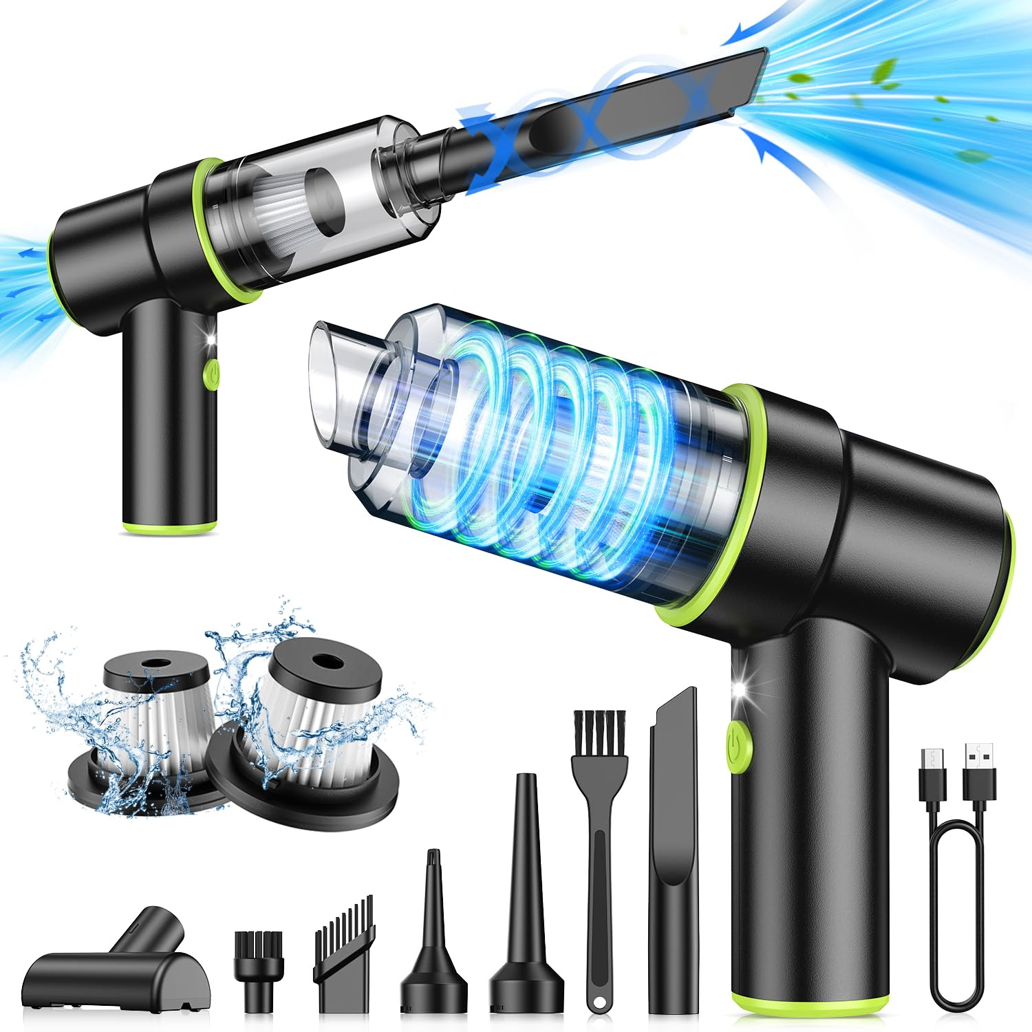 Handheld Car Vacuum Portable Cordless 12000PA, 2 in 1 Handheld Vacuum Cleaner and Air Duster with... | Amazon (US)