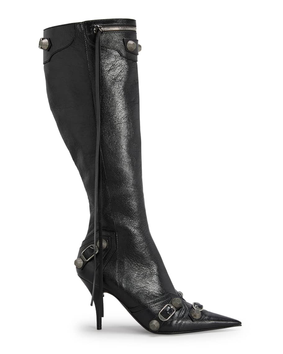 Cagole Lambskin Buckle Zip Knee Boots | Neiman Marcus