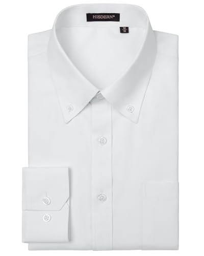HISDERN Mens Dress Shirts White Long Sleeve Stretch Wrinkle Free Button Down Shirts Formal Business Wedding Solid Casual Shirt Stripe Regular Fit | Amazon (US)