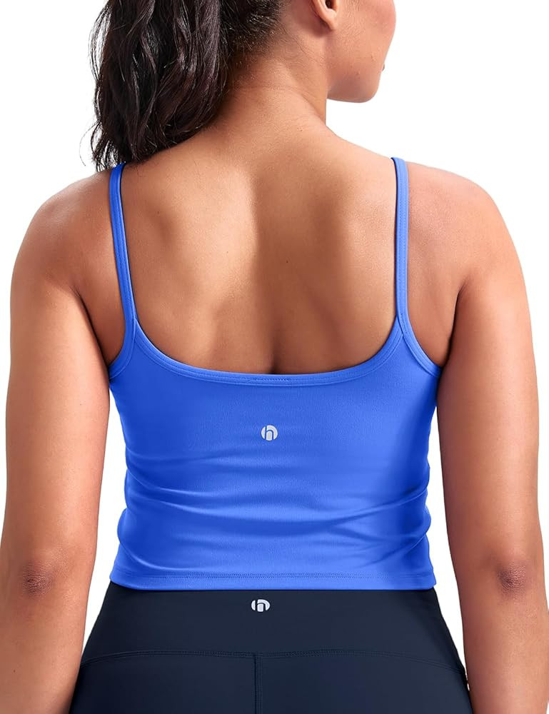 HeyNuts Cropped Cami Tank Top for Womens, Square Neck Spaghetti Strap Low Impact Yoga Longline Sp... | Amazon (US)