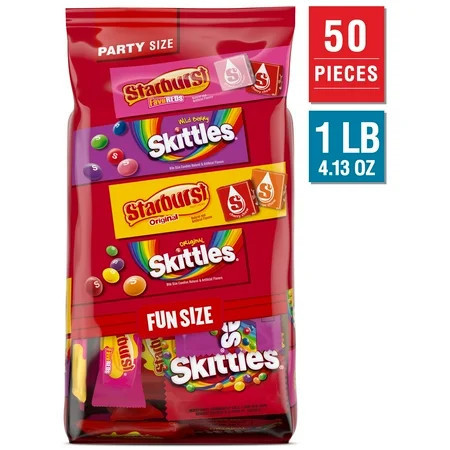 Skittles & Starburst Fun Size Chewy Candy Variety Bag Party Size - 20.13 oz Bulk Bag | Walmart (US)