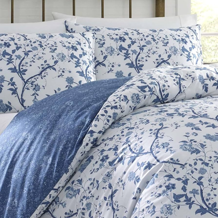 Laura Ashley Home Elise Duvet Cover Set, Full/Queen, Medium Blue | Amazon (US)