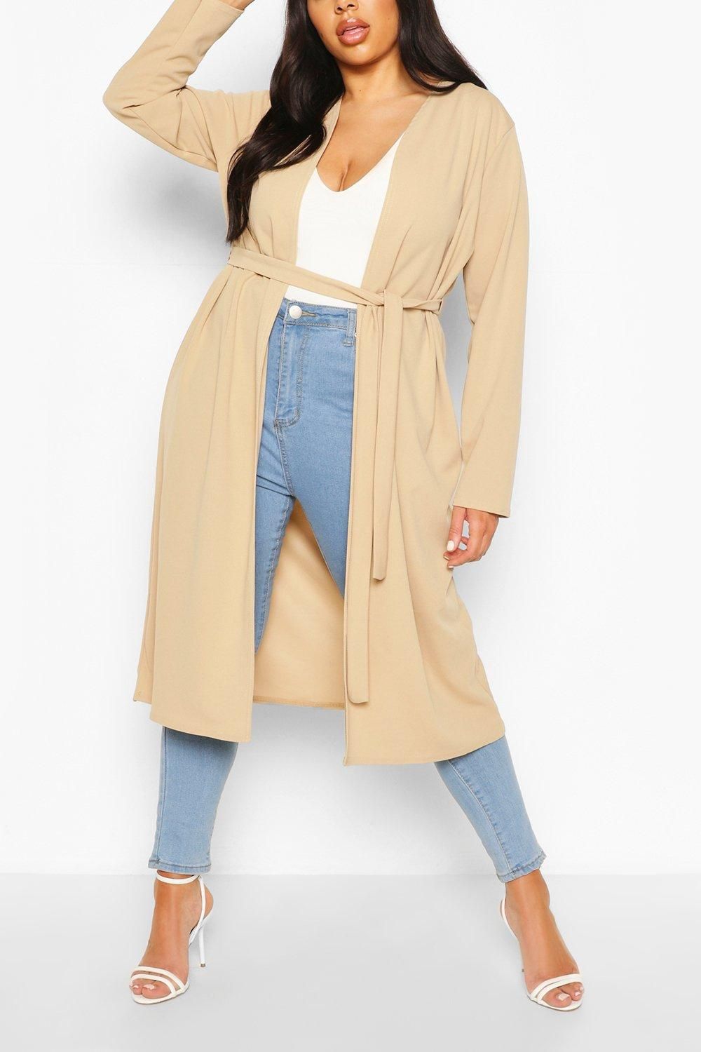Womens Plus Ruched Belted Duster Coat - Beige - 20 | Boohoo.com (US & CA)