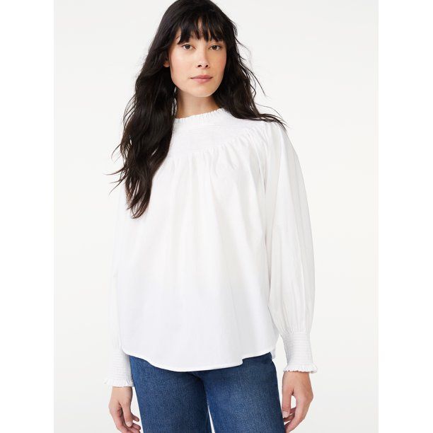 Free Assembly Women's Smocked Mock Neck Top | Walmart (US)