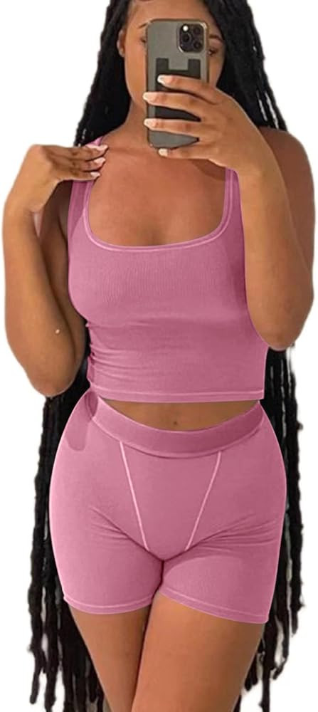 AYWA Casual Workout Sets Two Piece Outfits for Women Ribbed Crop Tank Top High Waist Leggings Act... | Amazon (US)