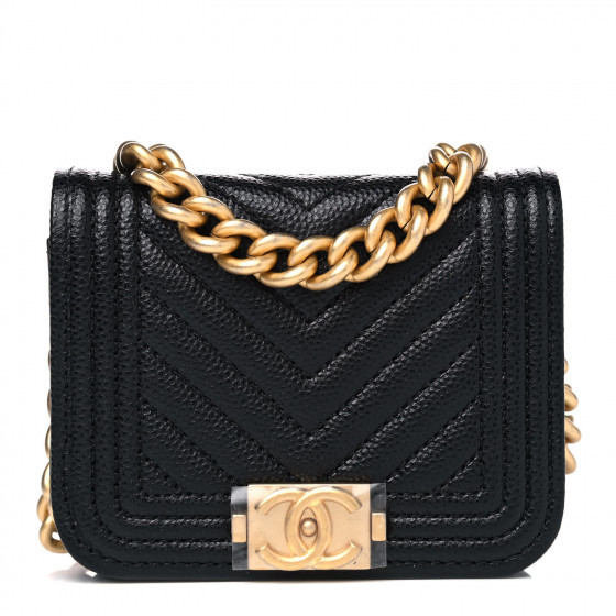 CHANEL Caviar Chevron Quilted Boy Flap Waist Belt Bag Black | Fashionphile