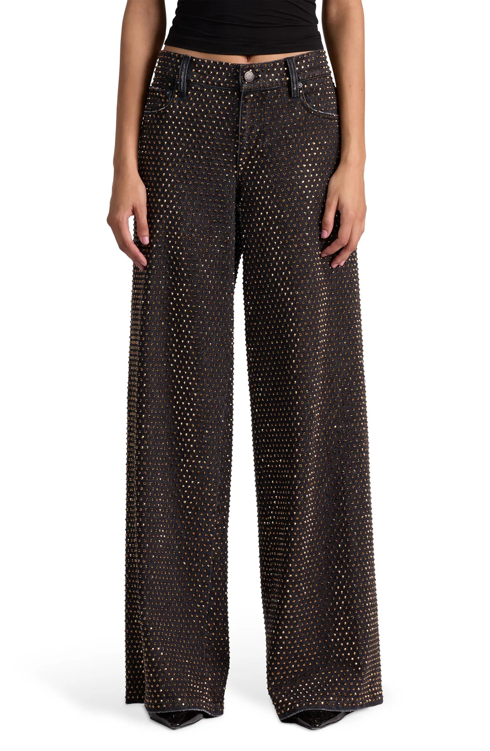 Alice + Olivia Amazing Stud Embellished Baggy Wide Leg Jeans | Nordstrom | Nordstrom