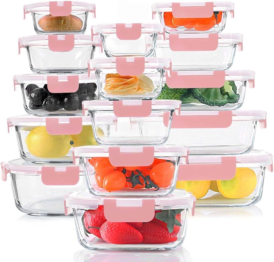 30 Pieces Glass Food Storage Containers Set, Airtight Meal Prep/ lunch Containers with Snap Locki... | Amazon (US)