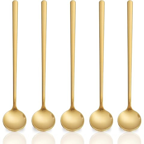 12 Pcs Coffee Spoons Set, 6.7" Gold Tea Spoons Long Handle, Gold Small Teaspoons, Stainless Steel... | Amazon (US)
