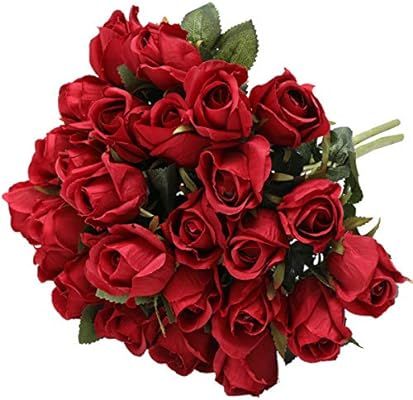 Hawesome 3 Bunches Artificial Flowers Silk Roses Buds Realistic Bouquet Arrangement for Decoratio... | Amazon (US)