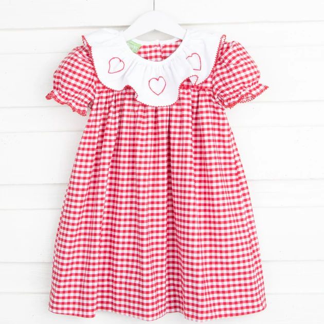 Heart Embroidered Holly Dress Red Check | Classic Whimsy
