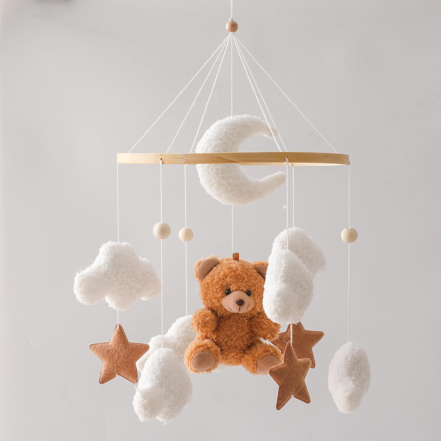 EERKEOD Baby Crib Mobile Bear Nursery Mobile for Boys Girls Teddy Velvet Mobile Nursery Decor for Infant Bedroom Hanging Baby Mobile for Bassinet Newborn Baby Gift（Brown Bear） | Amazon (US)