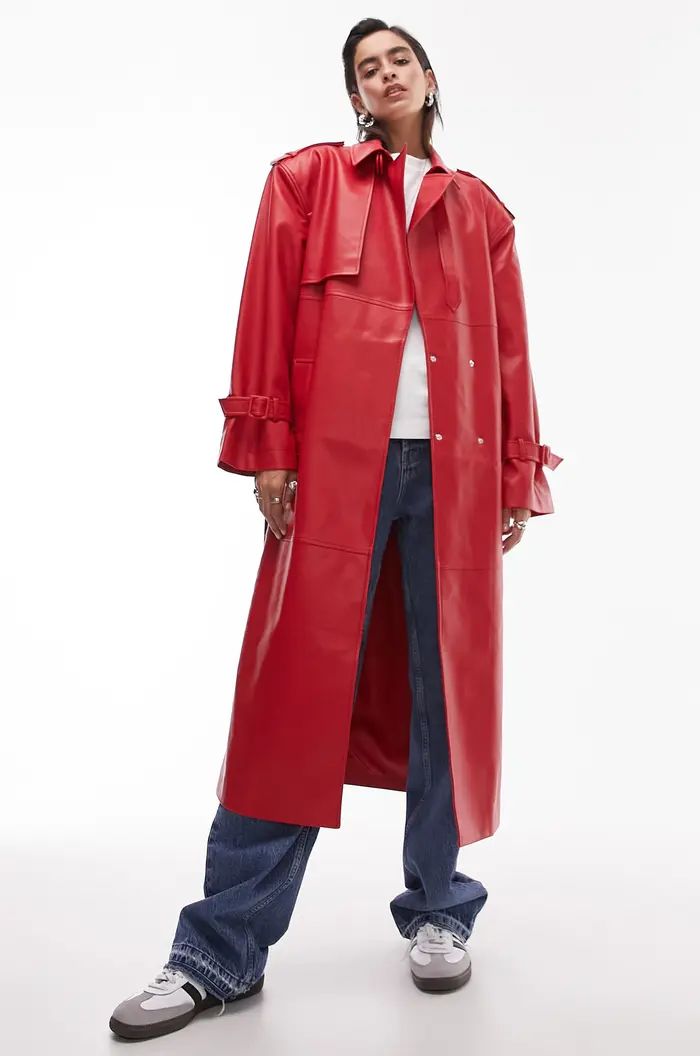 Topshop Belted Faux Leather Trench Coat | Nordstrom | Nordstrom