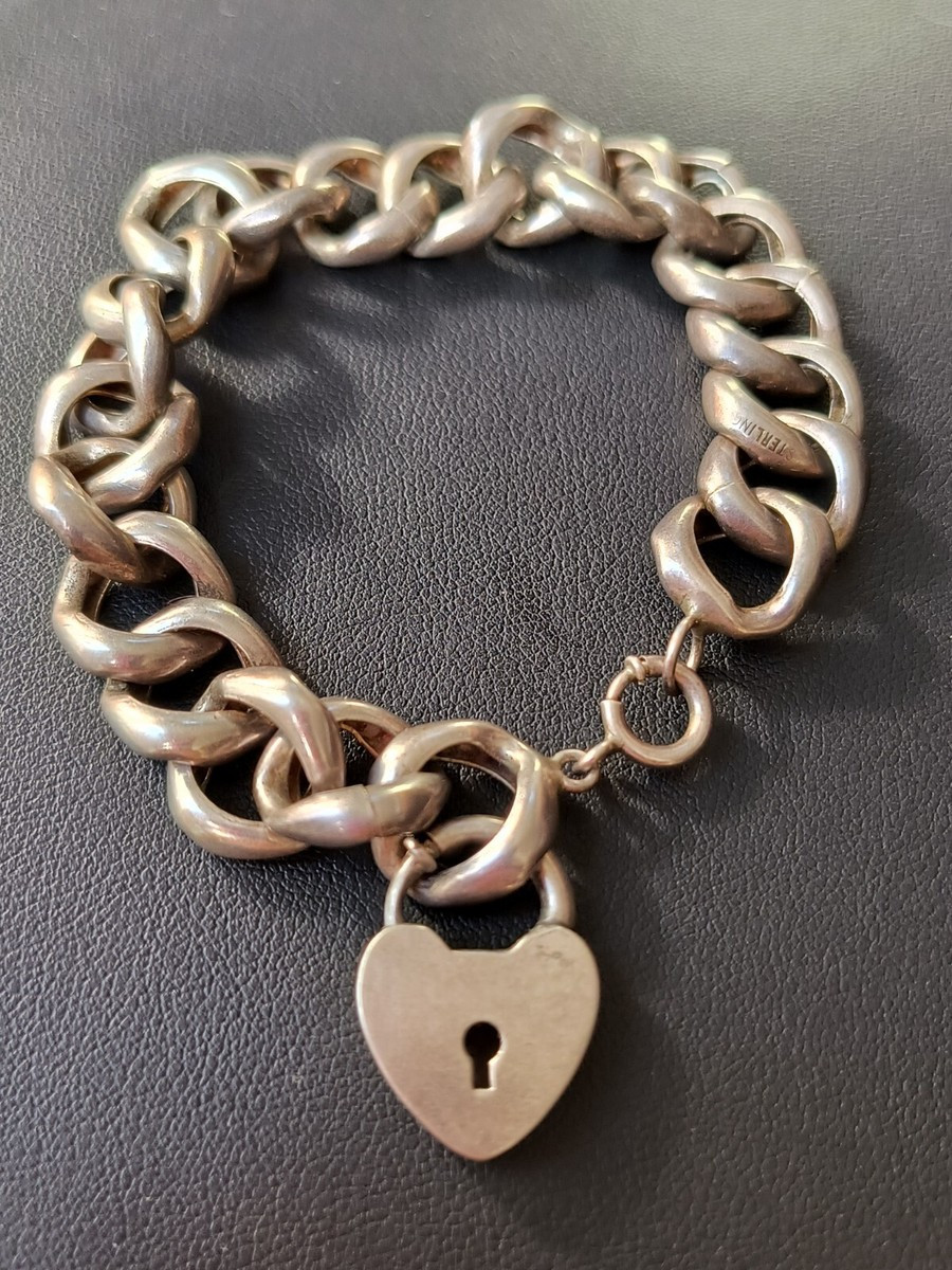 VTG Sterling Silver 925 Heart Padlock Curb Link Bracelet BA BALLOU | eBay US