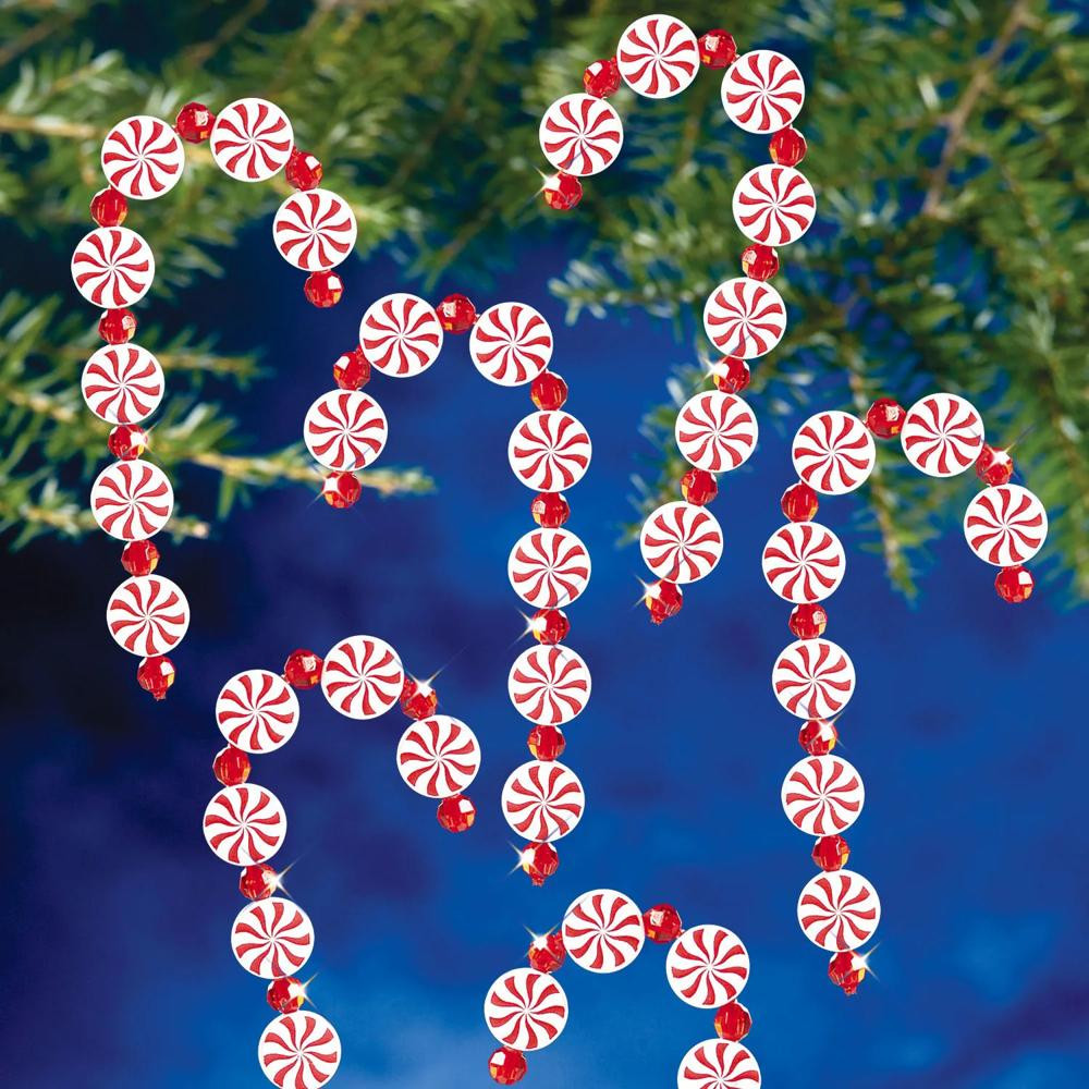1 1/2" x 4" Beaded Red & White Peppermint Candy Cane Christmas Ornament Craft Kits - Makes 9 | Oriental Trading Company