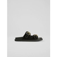 Capri Black Suede Gold Buckle Flat Sandlas, Black | L.K. Bennett (UK)