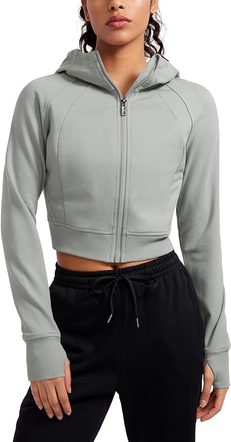 CRZ YOGA Womens Fleece Zip Up Cropped Hoodie Workout Jacket Athletic Casual Long Sleeve Sweatshir... | Amazon (US)