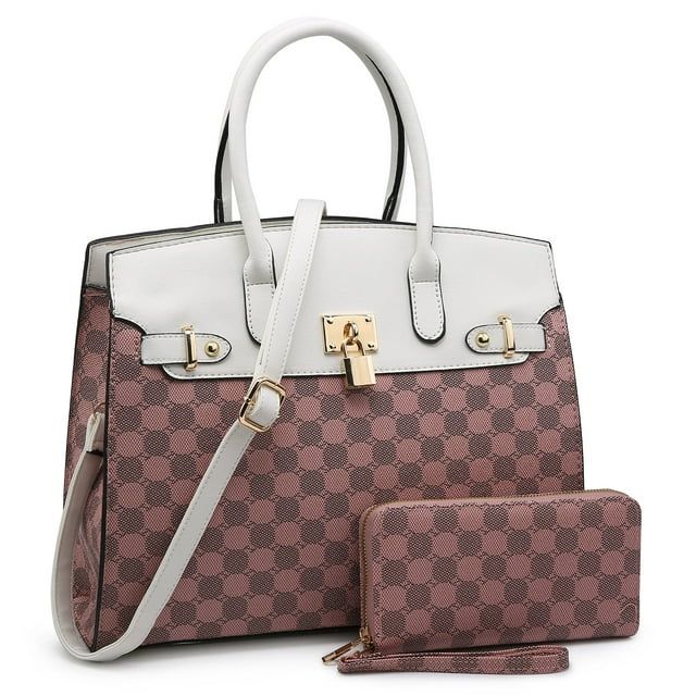 XB 2 Pieces Women Checkered Satchel Handbags and Wallet Set Faux Leather Top Handle Bags Large wi... | Walmart (US)