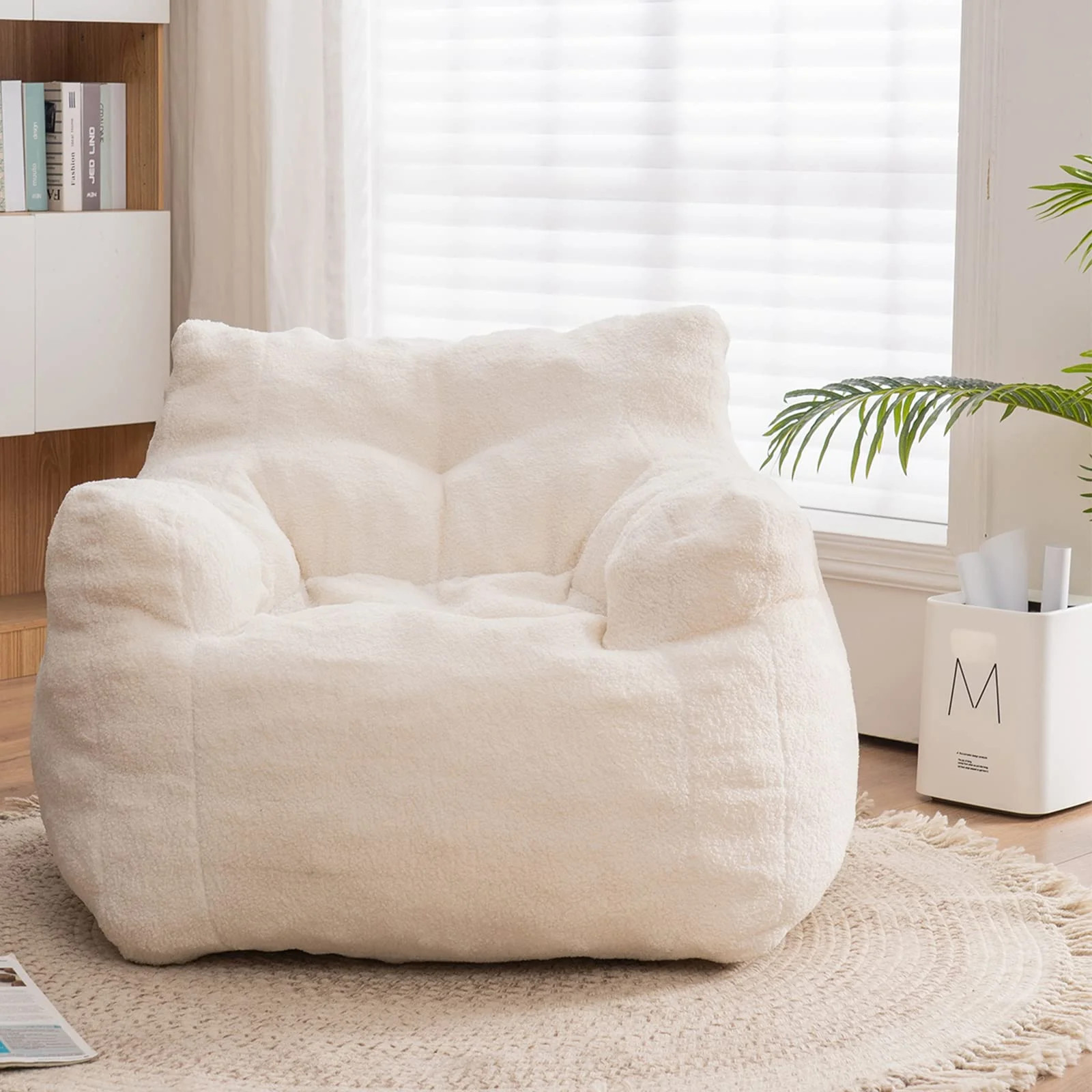 Medium Adult Soft Teddy Fabric Bean Bag Chair With Foam Filled | Wayfair North America