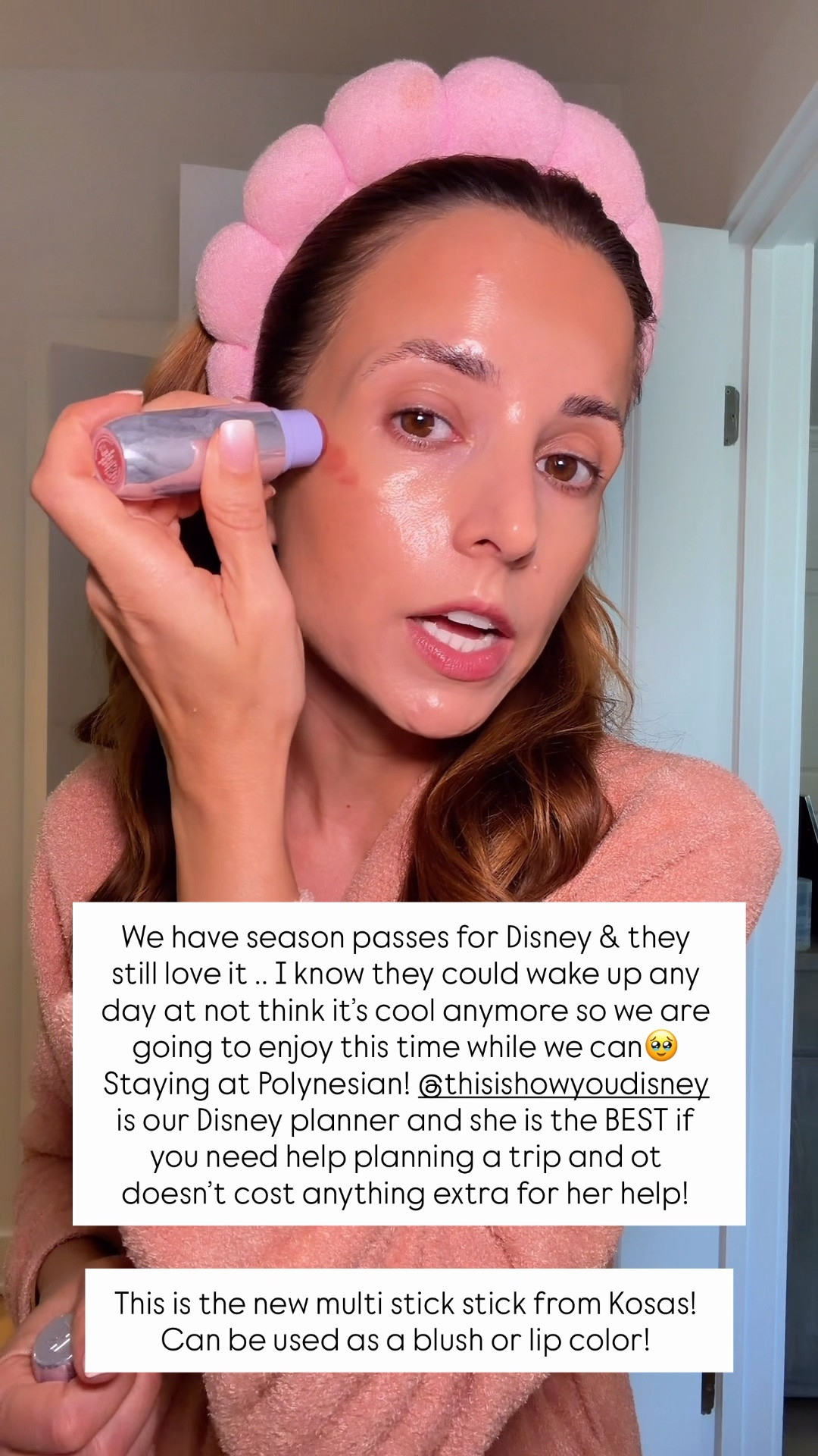This is the new Kosas multi stick in color ‘vital’ and can be used as a blush or lip color! Talking a little bit about our Disney trip, too!

#LTKmorningroutine #LTKselfcare #LTKBeauty