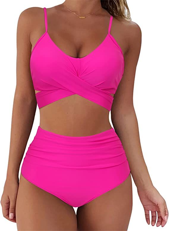 SUUKSESS Women Wrap Bikini Set Push Up High Waisted 2 Piece Swimsuits | Amazon (US)