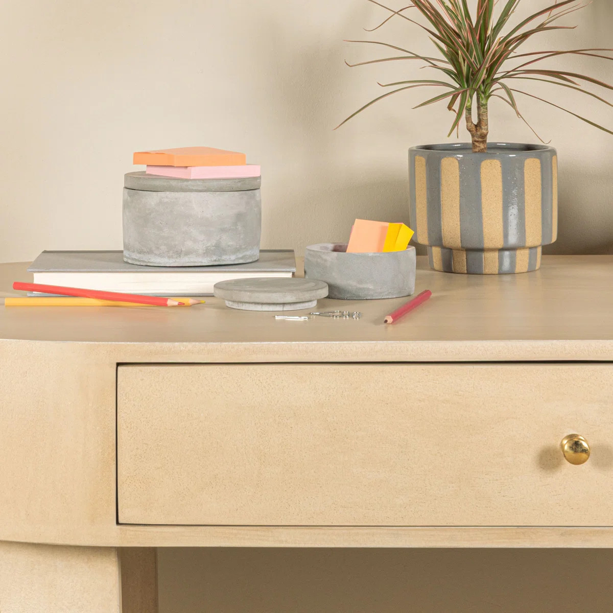 Hazleton Round Decorative Cement Storage with Lids | Wayfair North America