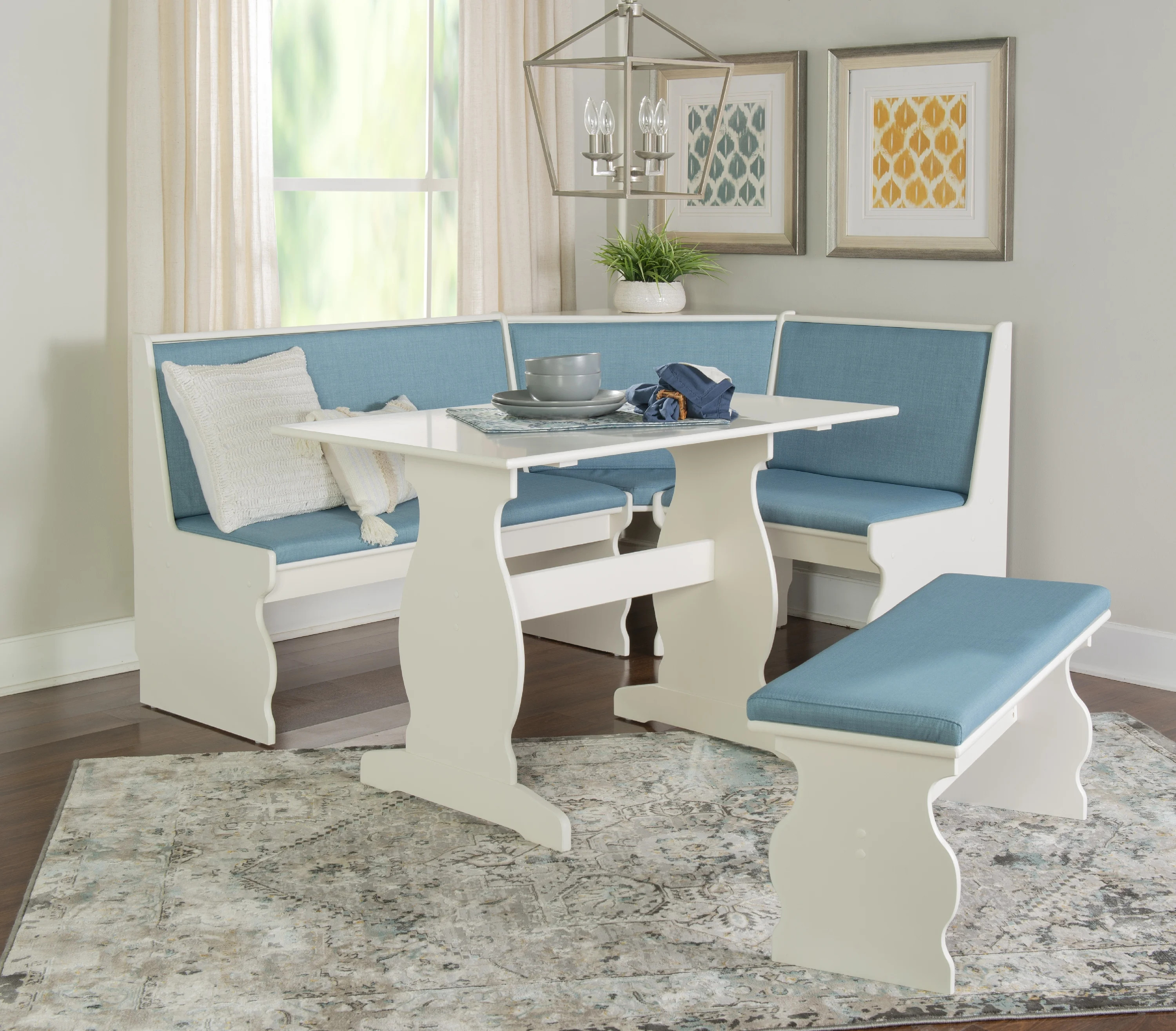 Linon Sasha Wood Corner Dining Breakfast Nook with Table, Storage, Cushions, Seats 5 - 6, White W... | Walmart (US)