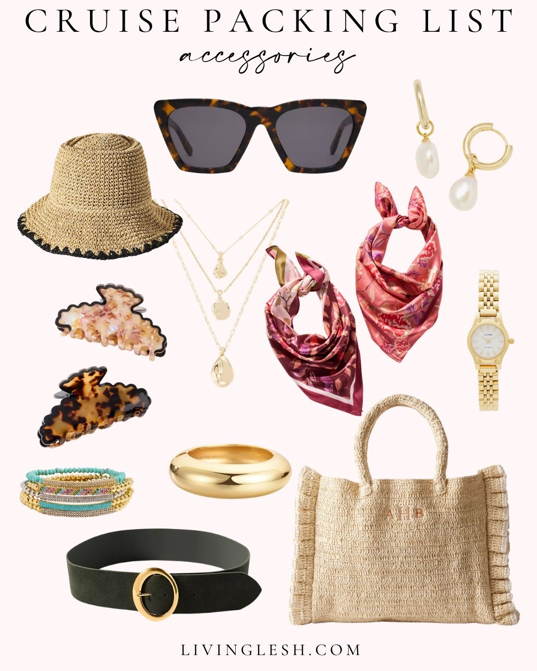 Cruise accessories | summer accessories | sunglasses | sun hat | bandanas | neck scarf | silk scarf | tote bag | earrings | gold jewelry | belt | bracelet set

#LTKTravel #LTKSeasonal #LTKBeauty