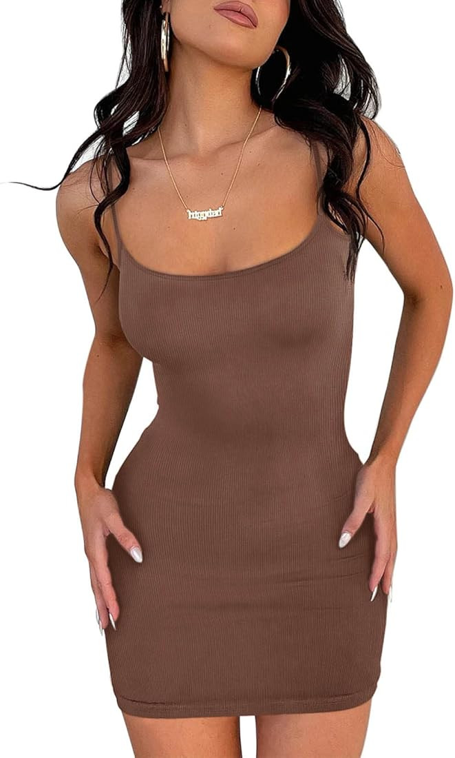 REORIA Women’s Sexy Lounge Slip Short Dress Casual Sleeveless Backless Ribbed Bodycon Mini Dresses | Amazon (US)