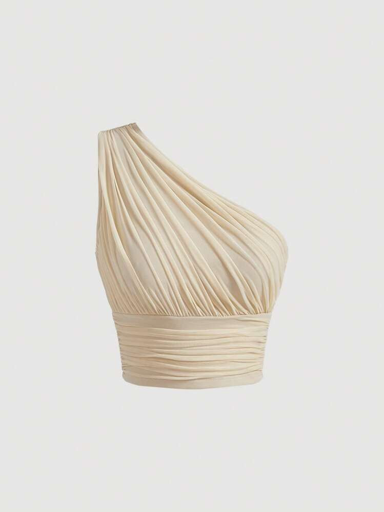 SHEIN MOD One Shoulder Ruched Elasticity Slim Fit Crop Top | SHEIN