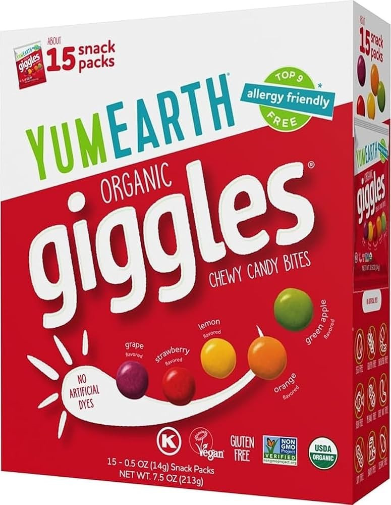 YumEarth Organic Giggles Chewy Candy, 0.5oz Snack Packs (Box of 15) | Amazon (US)