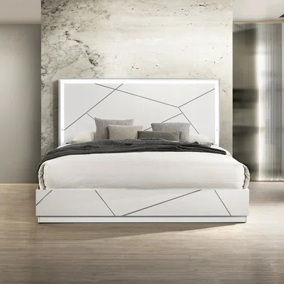 Modern Stylish Bed With LED Light Embossed Lines Design Contemporary Bedroom Furniture 1Pc | Wayfair North America