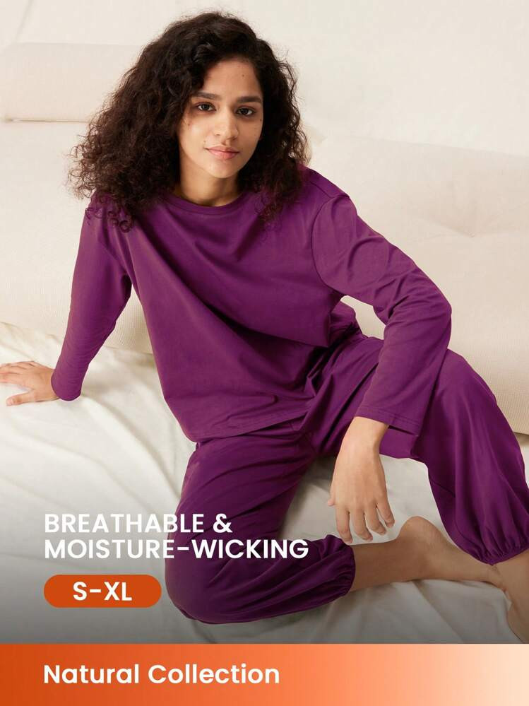 LUVLETTE Soft Cotton And Modal Leisure Long Women Pajama Set Lounge Sets | SHEIN