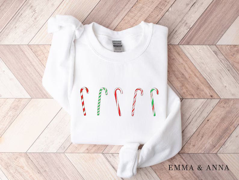 Candy Cane Sweatshirt Christmas Sweatshirt for Women - Etsy | Etsy (US)