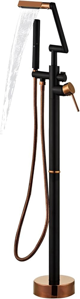 Floor Mount Bathtub Faucet Matte Black & Rose Gold Waterfall Tub Filler High Flow 360 Degree Stan... | Amazon (US)