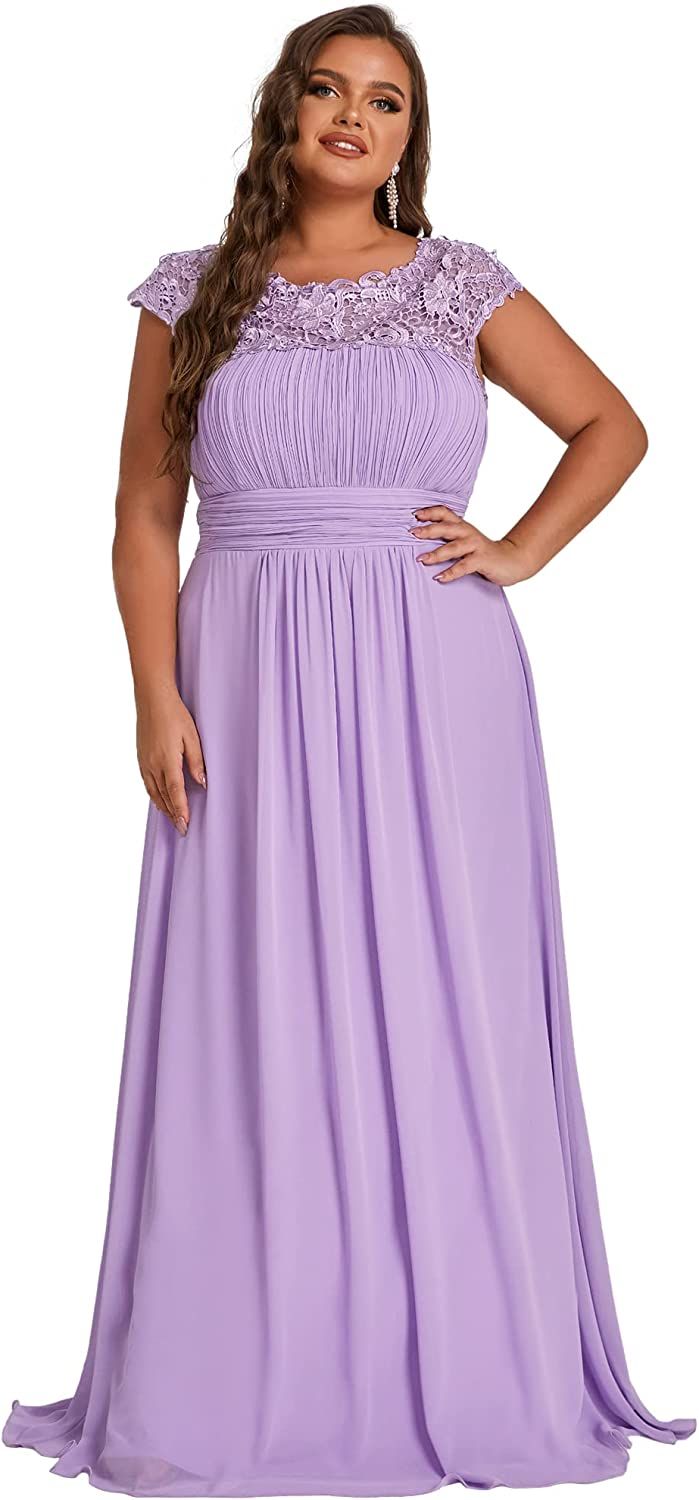 Ever-Pretty Women's Plus Size Lace Cap Sleeve Long Formal Evening Party Maxi Dresses 9993PZ | Amazon (US)
