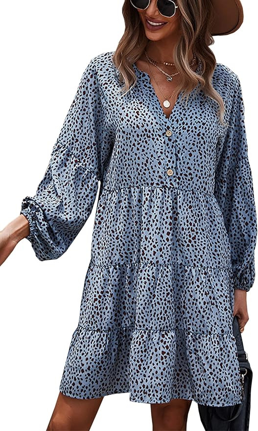 CCTOO Women’s Summer Dresses Casual V Neck Button Down 3/4 Sleeve Floral Print Loose Flowy Shir... | Amazon (US)