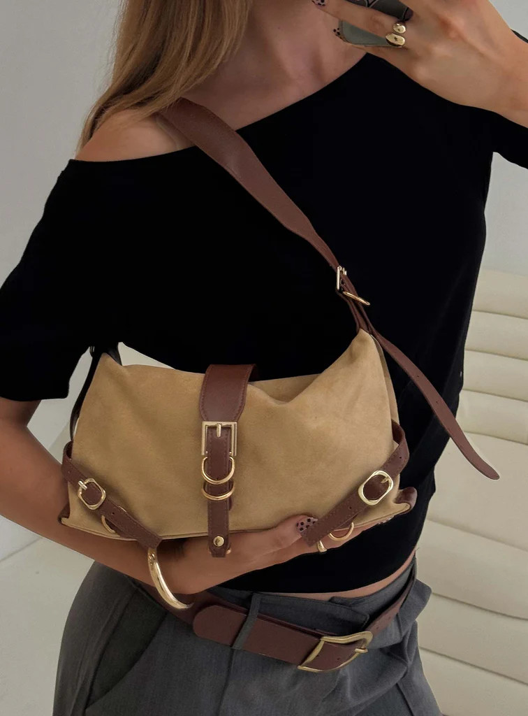 Anatolius Faux Suede Shoulder Bag Brown | Princess Polly US