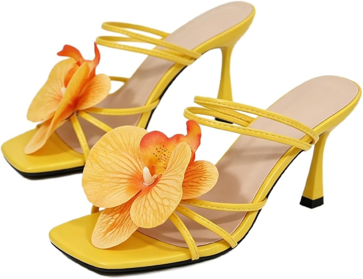 MakeMeChic Women's Open Toe Floral Kitten Heels Flower Summer Beach Sandals | Amazon (US)